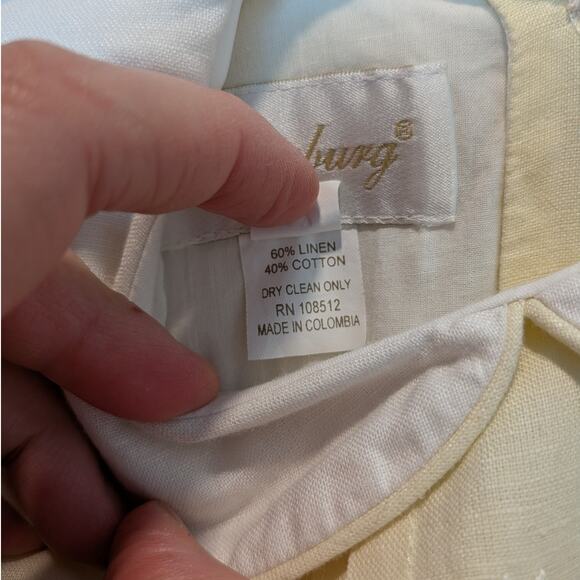 Strasburg Girls Sz 6Y Pale Yellow Linen Blend Embroidered Peter Pan Collar Dress - Picture 5 of 6